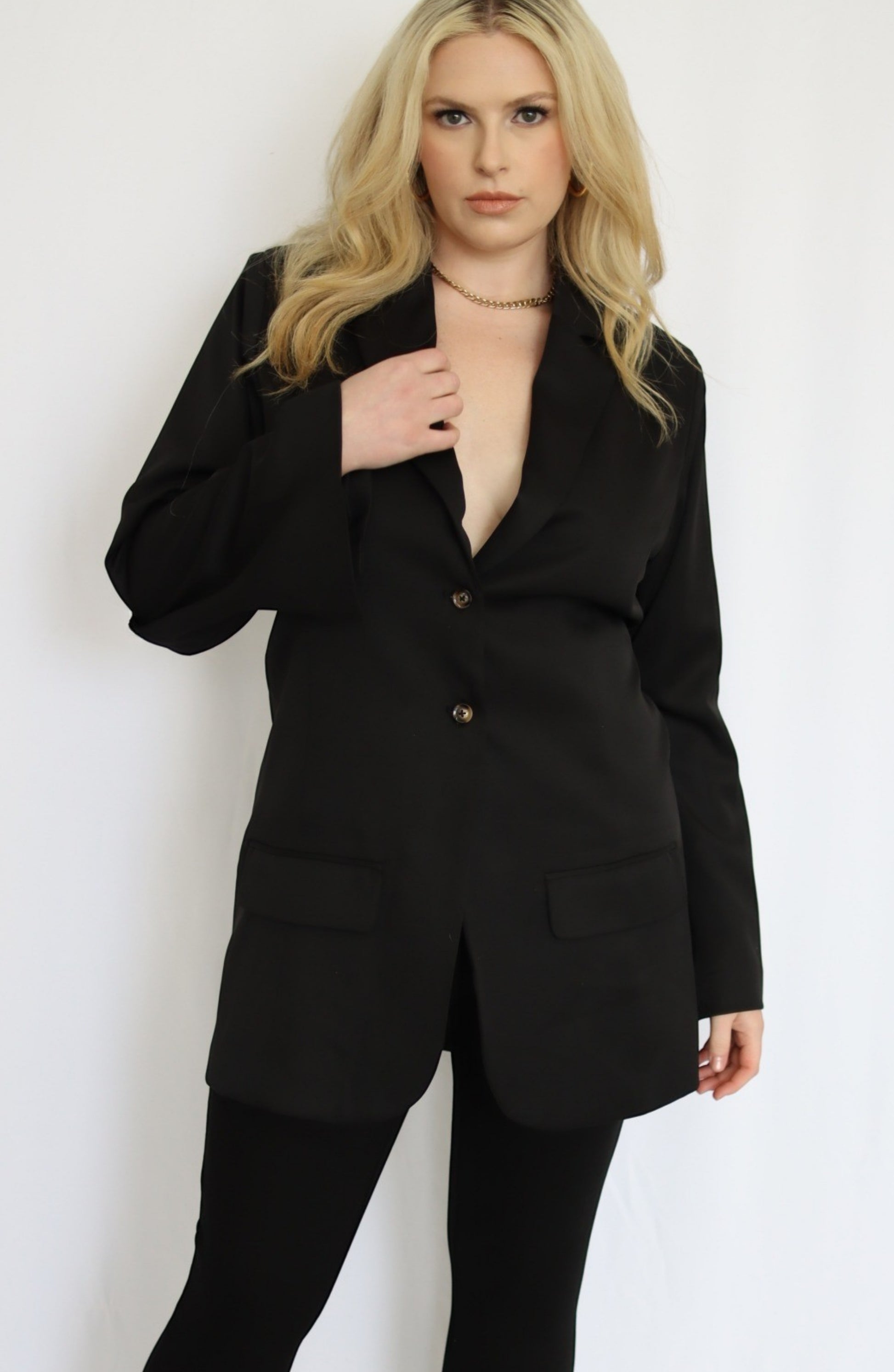 Hourglass Button Front Blazer - THOROUGH WARDROBE