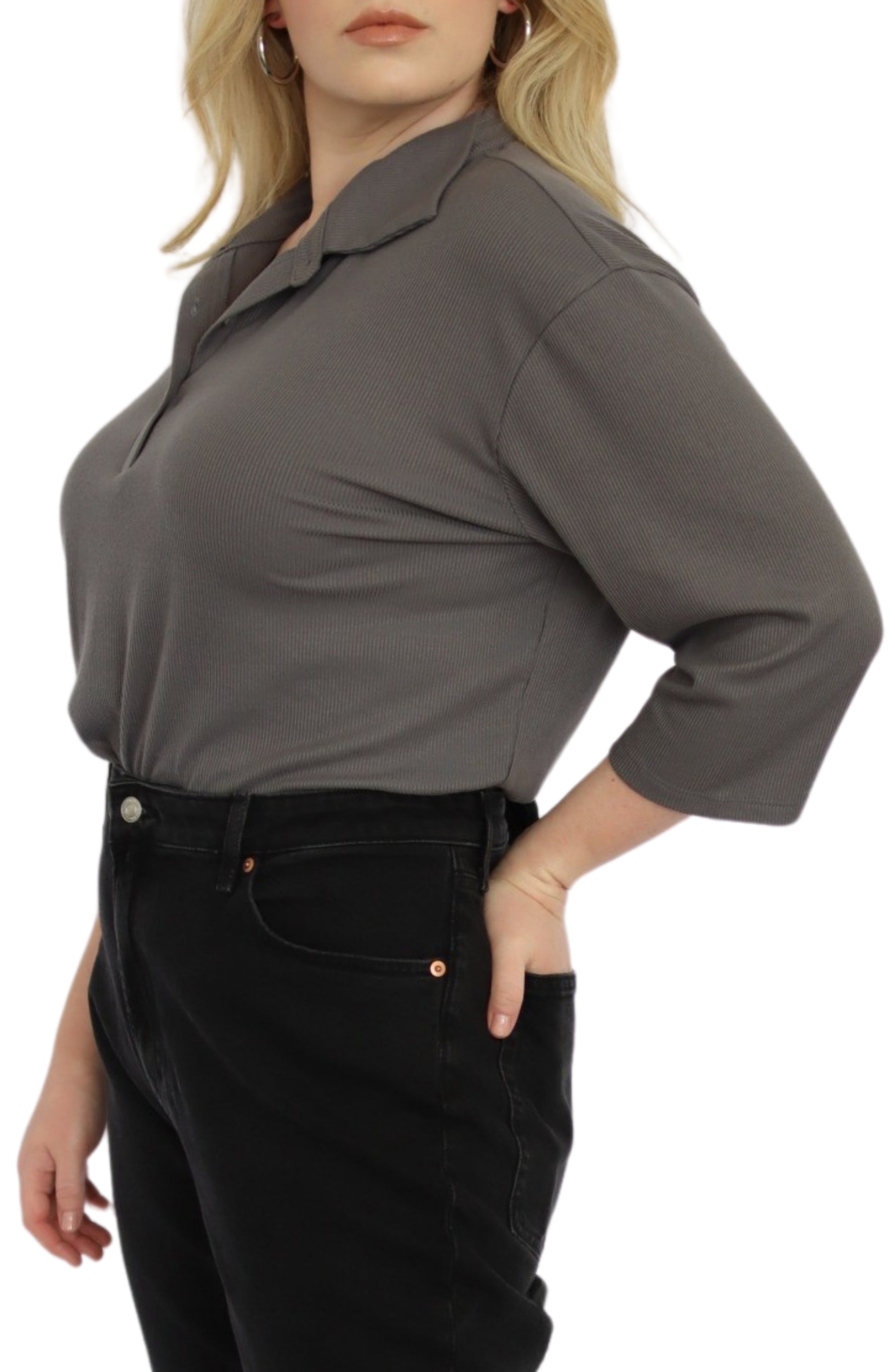 Rib Knit Polo Top - THOROUGH WARDROBE