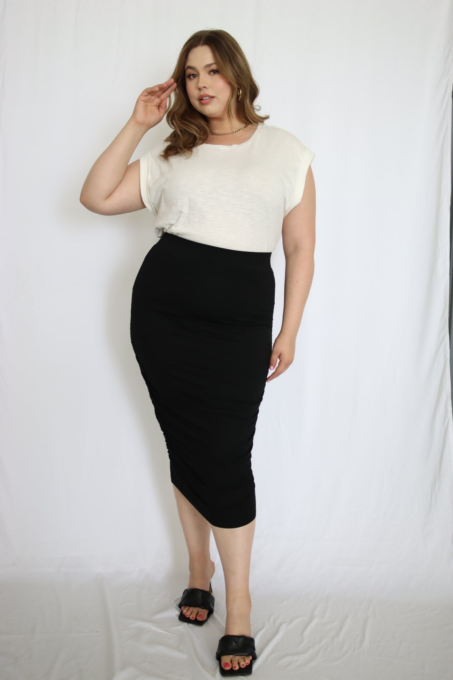 High Waist Knit Midi Skirt