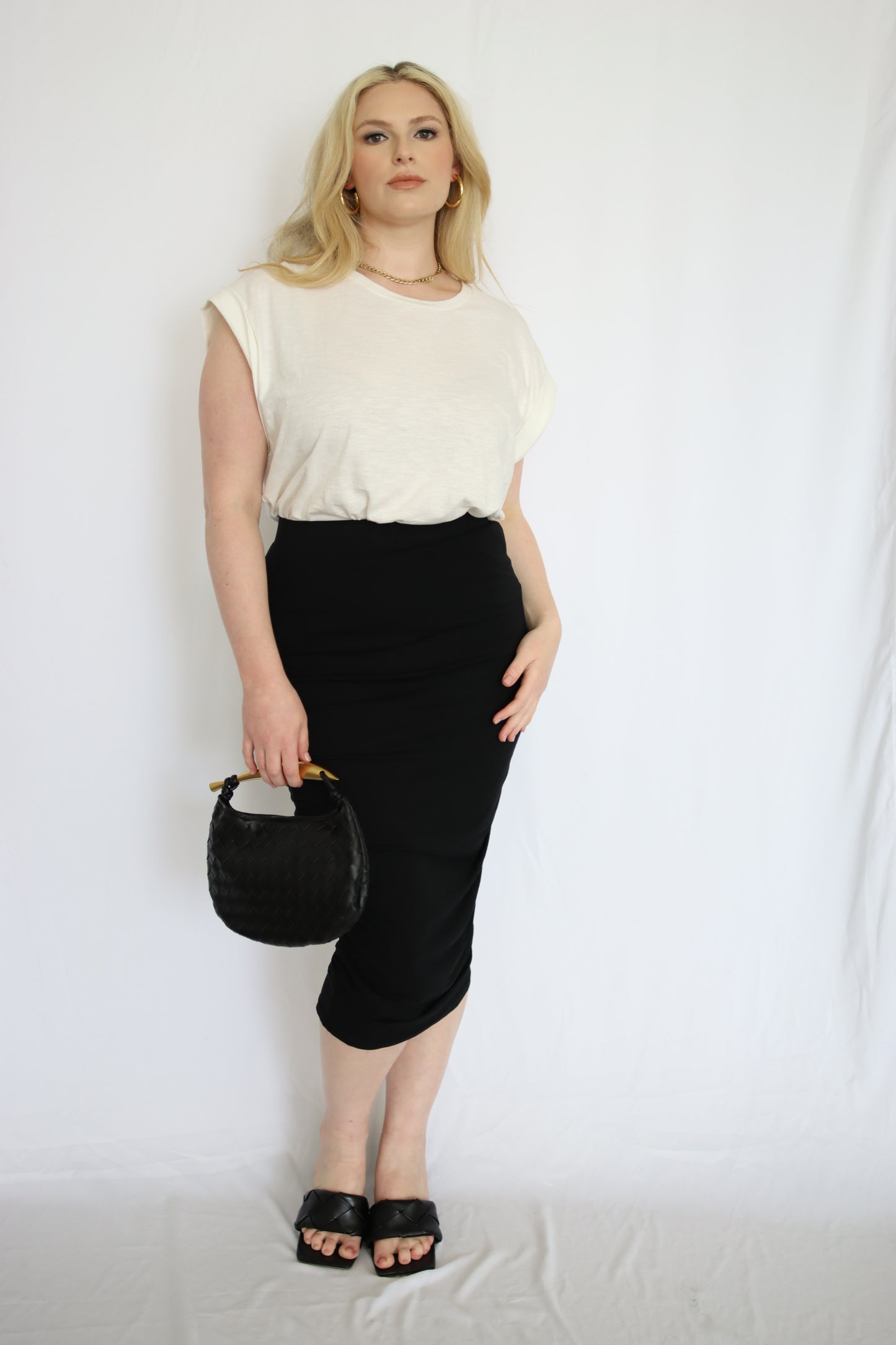 High Waist Knit Midi Skirt