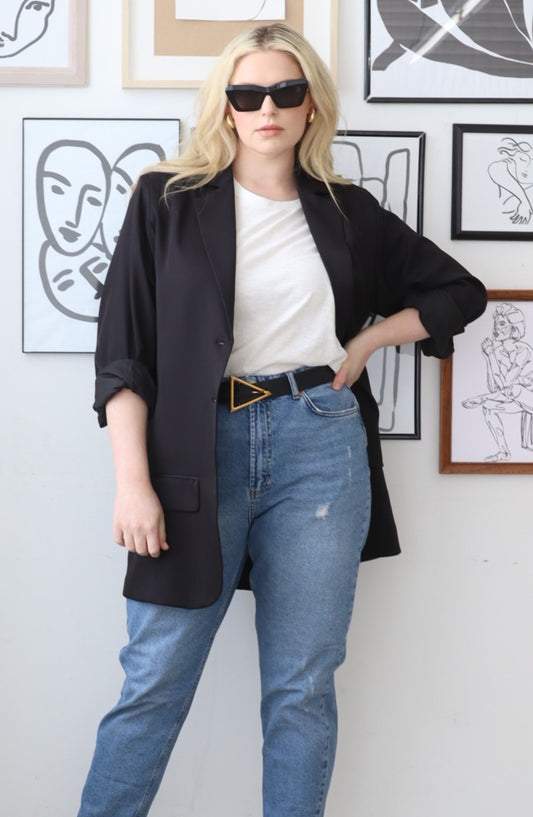 Hourglass Button Front Blazer - THOROUGH WARDROBE