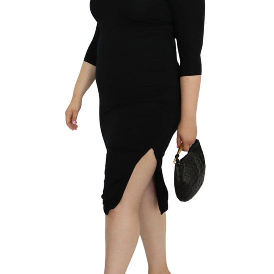 Elbow Sleeve Knit Midi Dress with Slit - THOROUGH WARDROBE