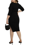 Elbow Sleeve Knit Midi Dress with Slit - THOROUGH WARDROBE