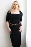 Elbow Sleeve Knit Midi Dress with Slit - THOROUGH WARDROBE