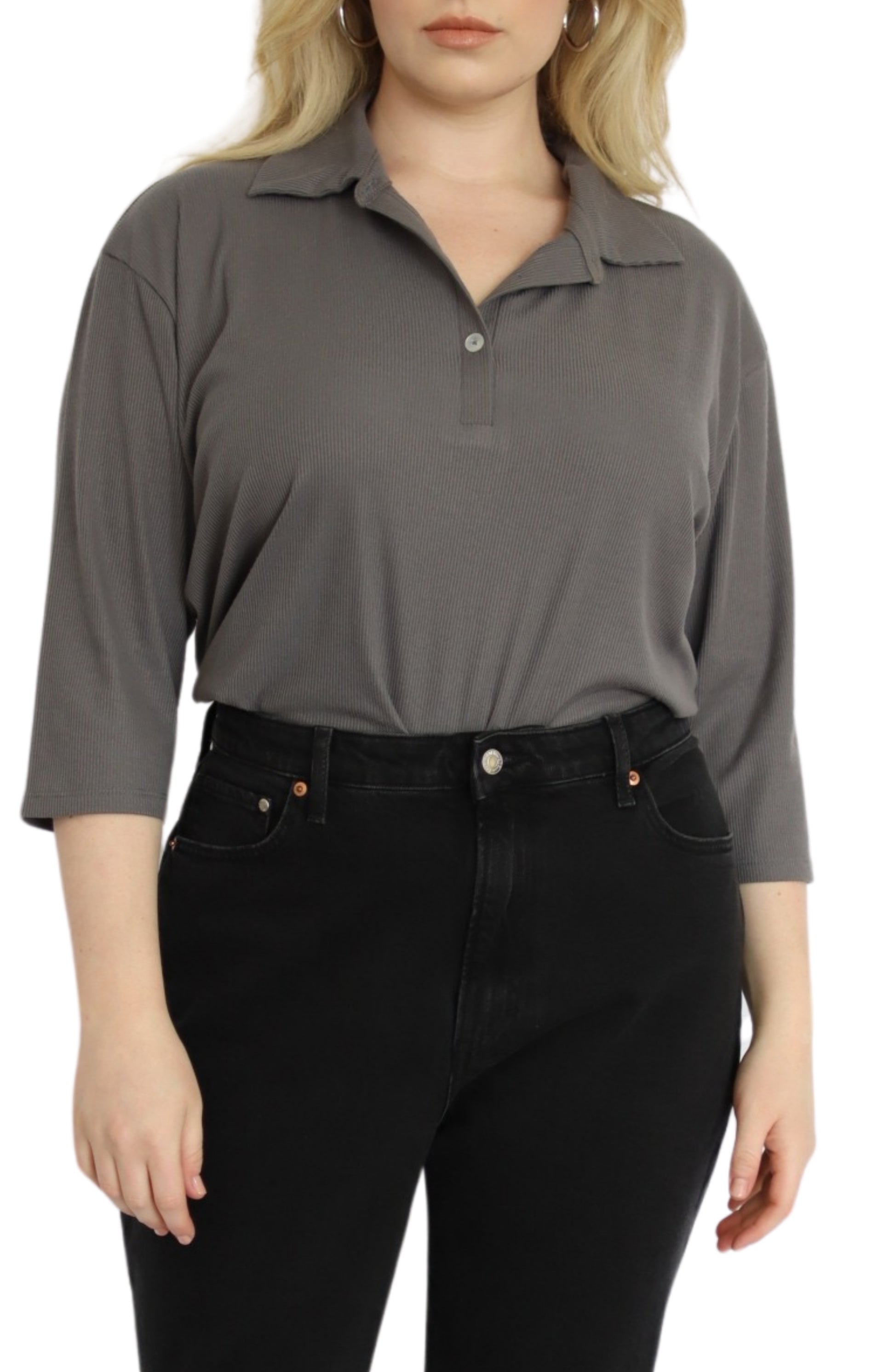 Rib Knit Polo Top - THOROUGH WARDROBE