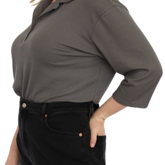 Rib Knit Polo Top - THOROUGH WARDROBE