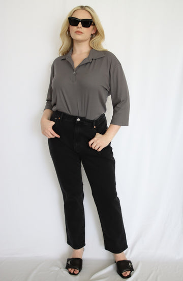 Rib Knit Polo Top - THOROUGH WARDROBE