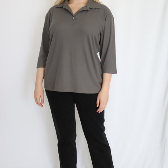 Rib Knit Polo Top - THOROUGH WARDROBE