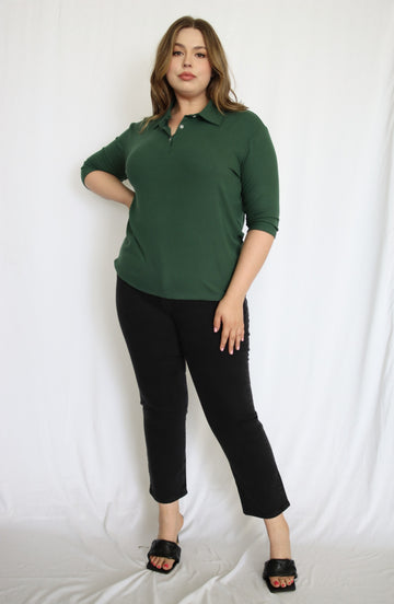 Rib Knit Polo Top - THOROUGH WARDROBE