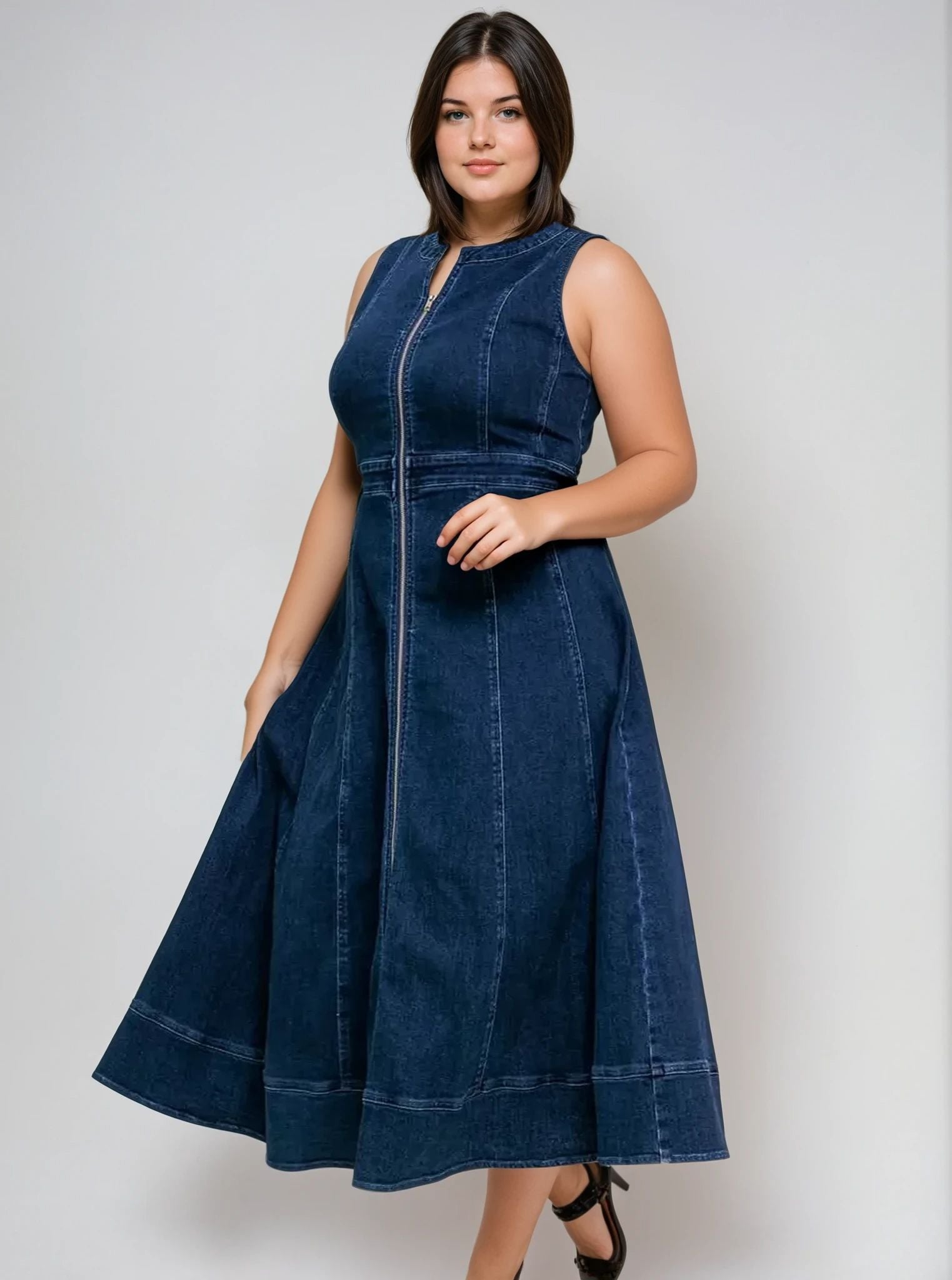 Denim Midi Dress - THOROUGH WARDROBE